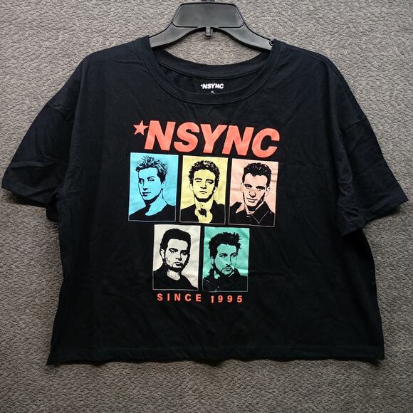 NSYNC Women Band Graphic Crop Cotton T-Shirt Black - Picture 1 of 5